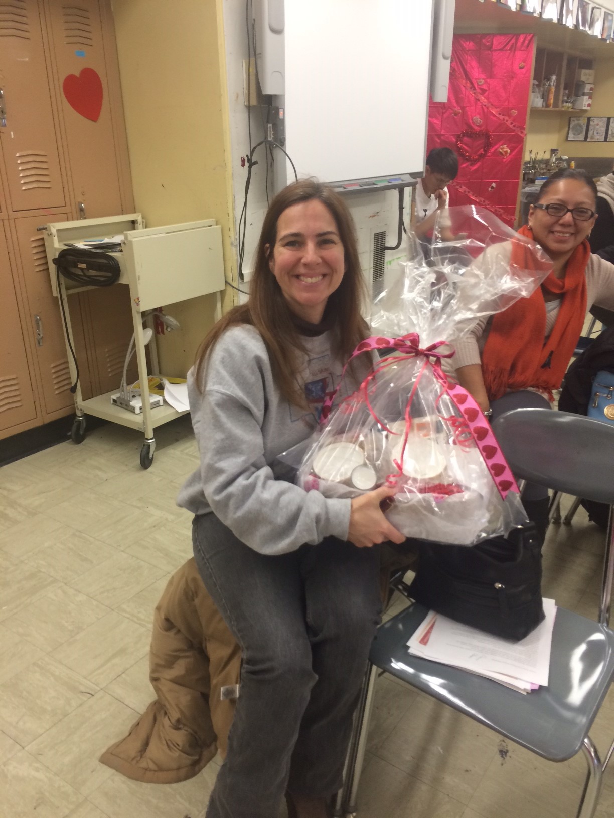 Ms. Karen won a beautiful basket filled with Valentine goodies.